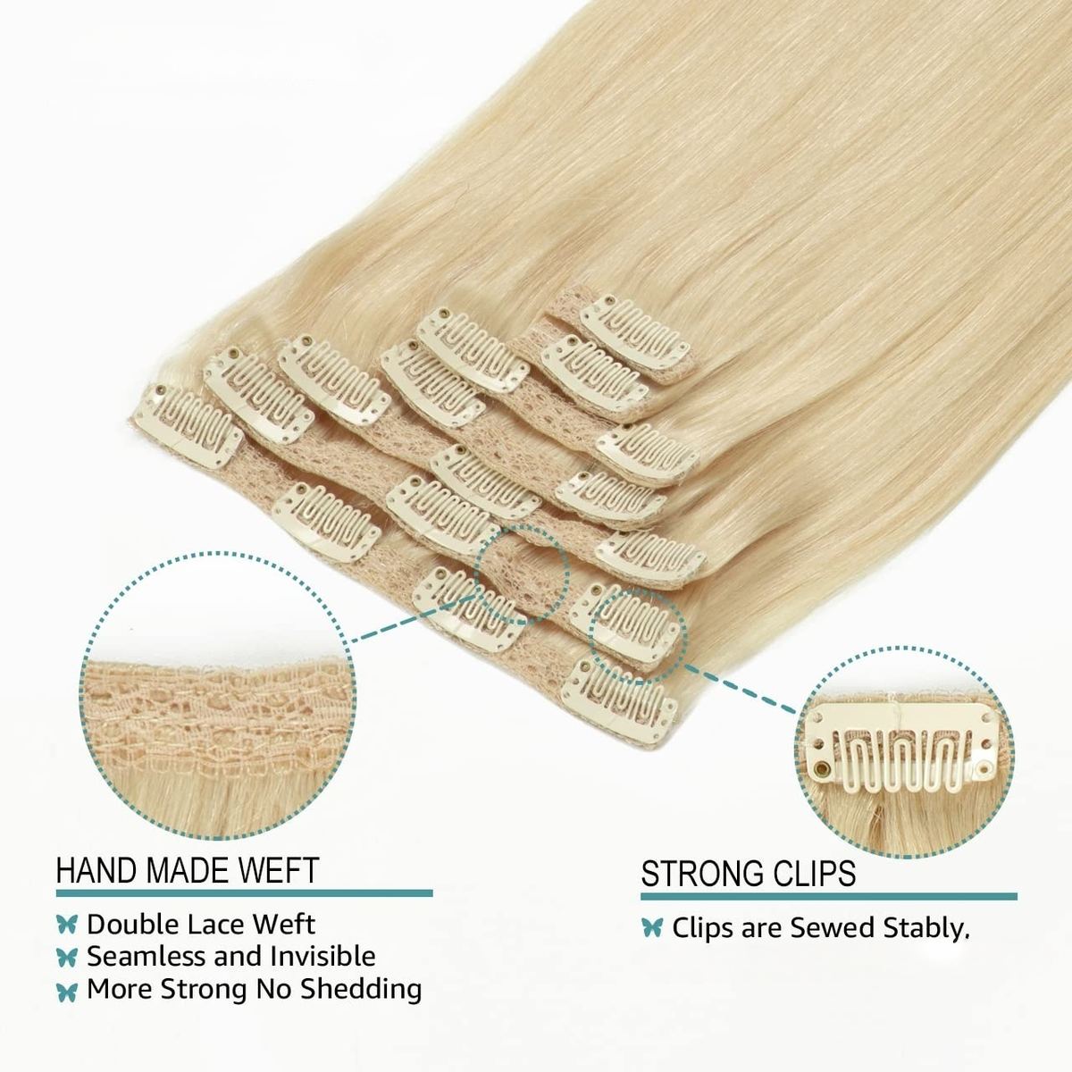 Wholesale 100% Human Clip in Hair Extensions Light color HE-CI-ST-#60A-16inch 3