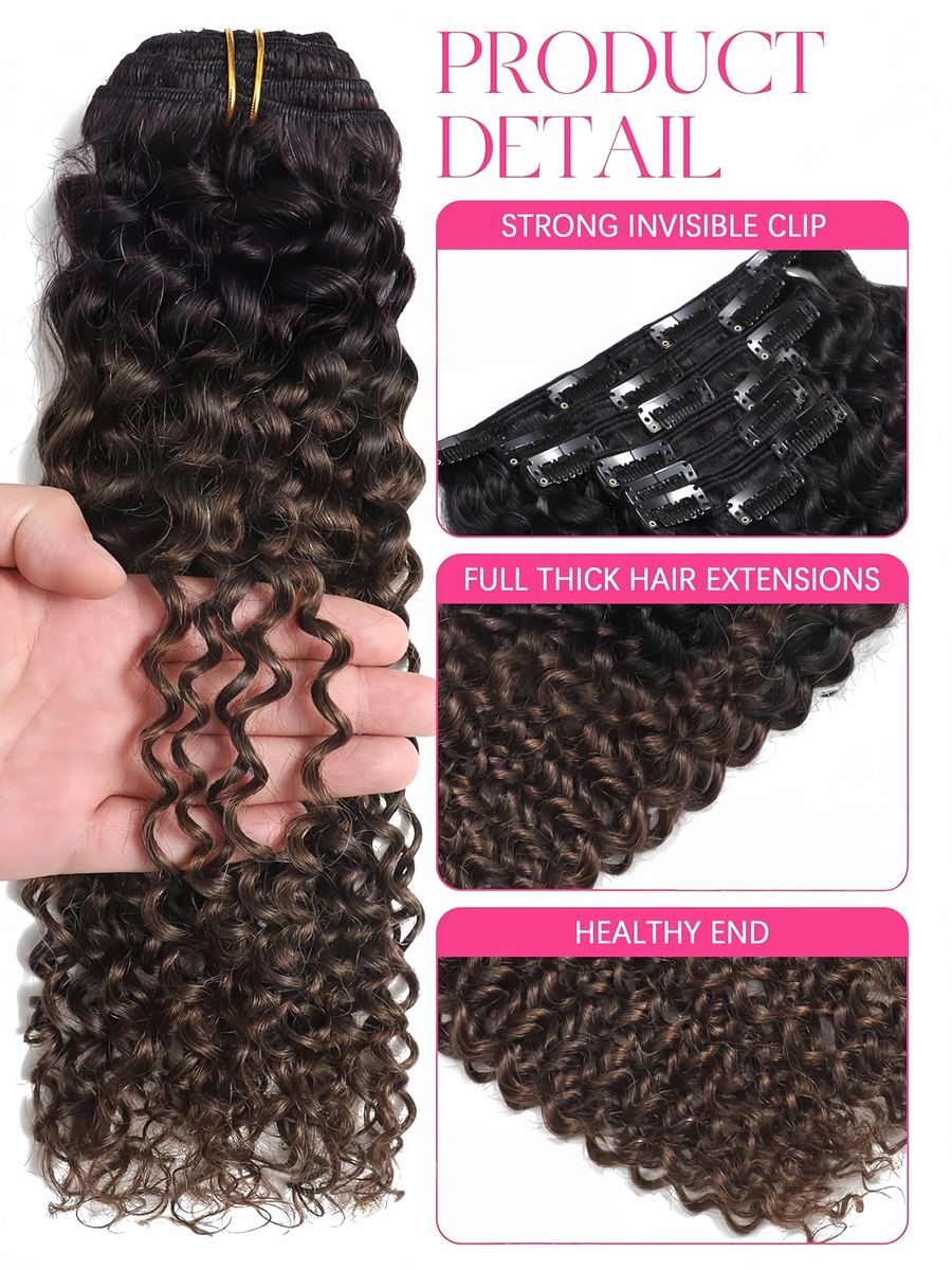 Wholesale 100% Human Clip in Hair Extensions Jerry Curly Supplier customized HE-CL-CU-#1B/4-16inch 4