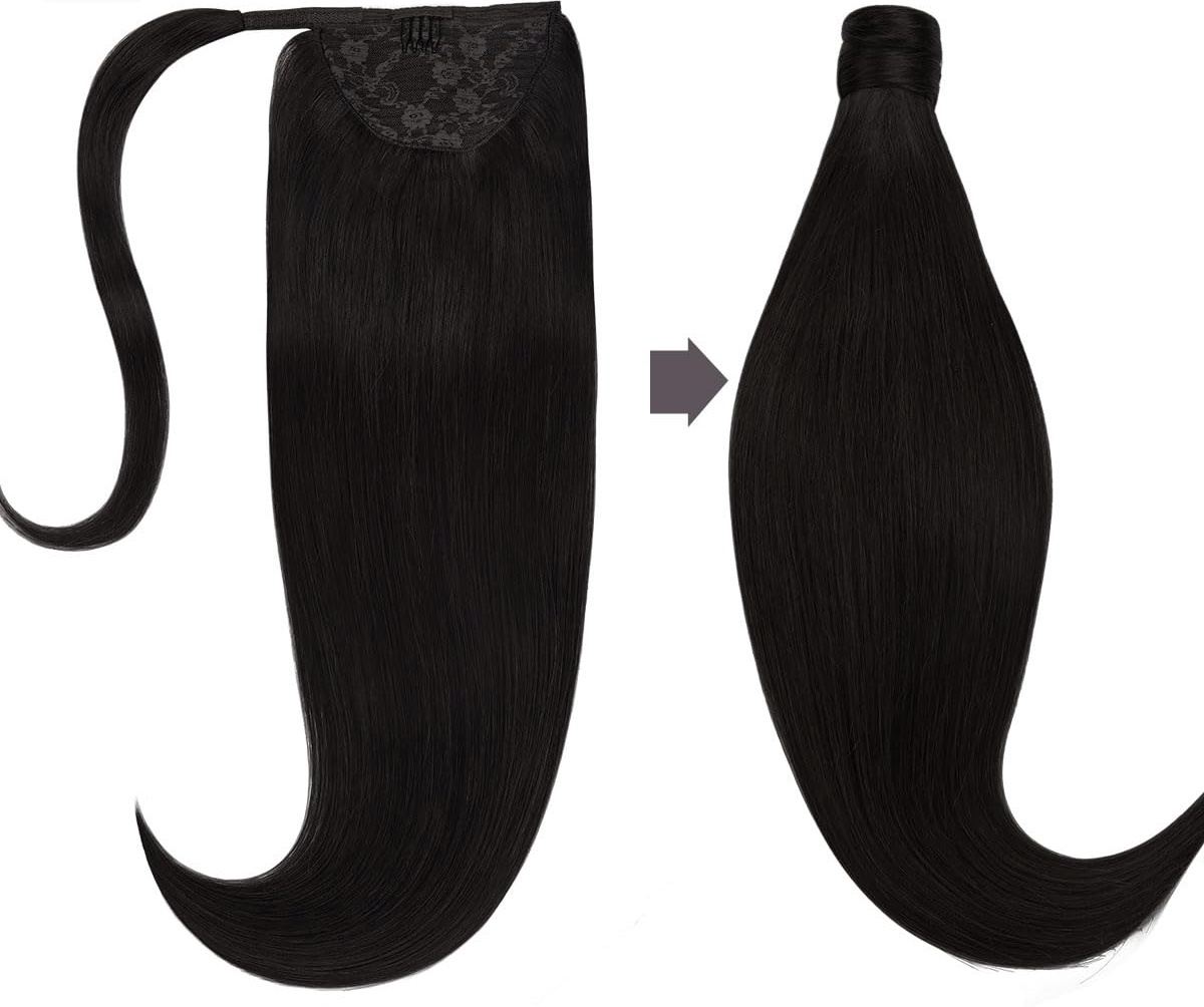 Wholesale 100% human hair Wrap Around Ponytail Hair Extensions HE-PO-ST-#1B-16inch 3