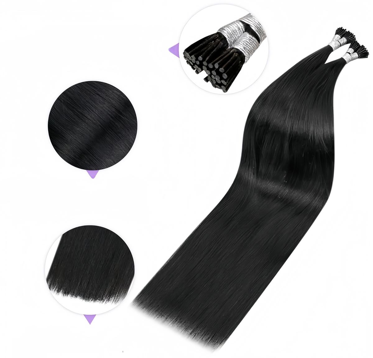 Wholesale Natural Raw Virgin hair I Tip hair extensions High Quality HE-IT-CU-#1-16inch