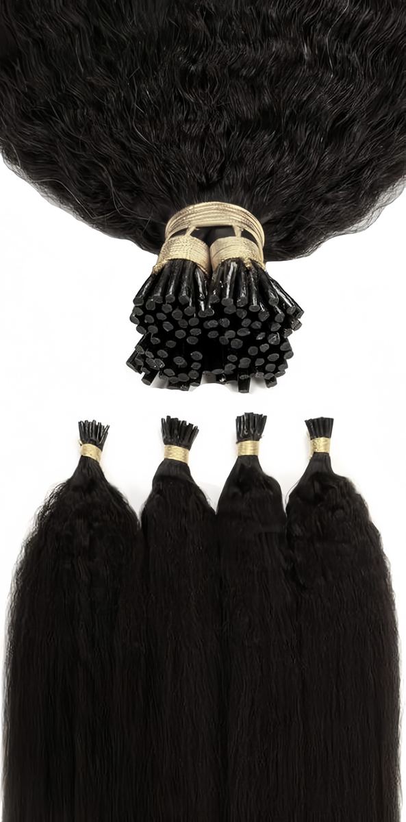 Wholesale 100% Human Tip Hair Extensions Kinky Straight HE-IT-ST-#1B-16inch 3