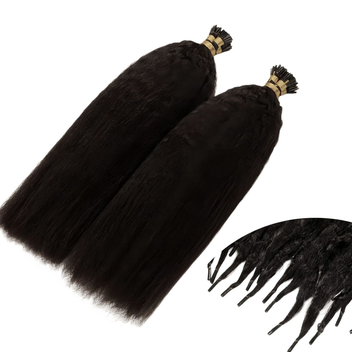 Wholesale 100% Human Tip Hair Extensions Kinky Straight HE-IT-ST-#1B-16inch 2